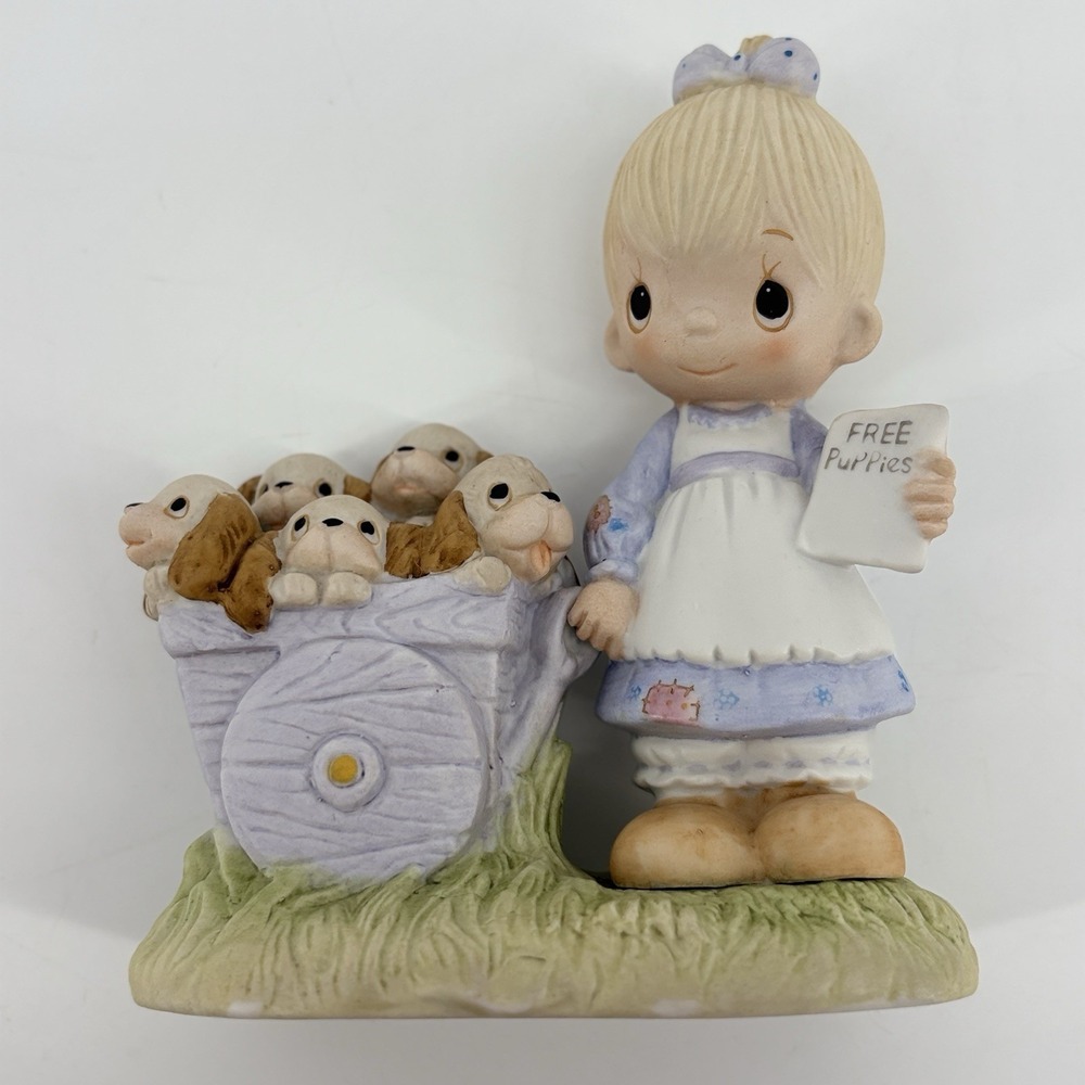 RARE 1977 Precious Moments "God Loveth a Cheerful Giver" Free Puppies Figurine - Picture 15 of 15